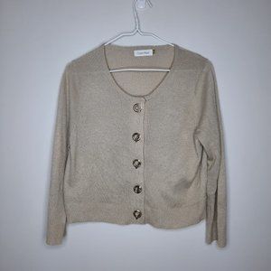 Calvin Klein Sparkle And Shine Button Up Cardigan With Unique Gold Buttons MED